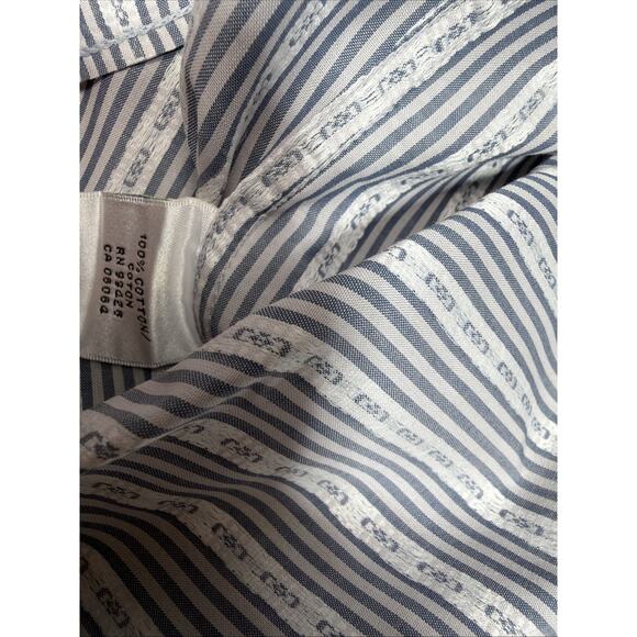 BUGATCHI Shaped Fit Large Blue Geometric Striped Flip Cuff Casual Mens - Picture 7 of 8